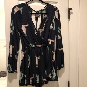 Bull and cactus navy blue romper